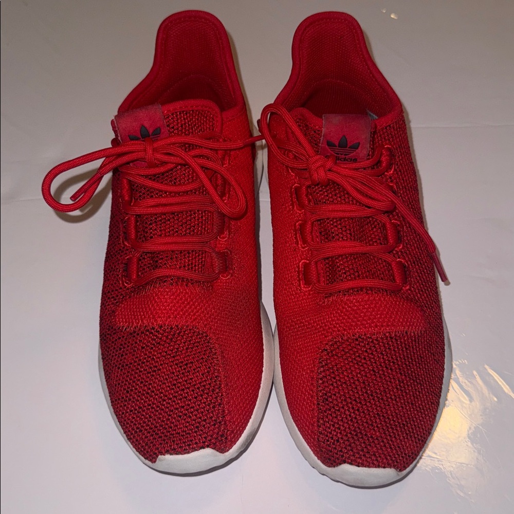 adidas Red Knit Running Shoes with White Soles